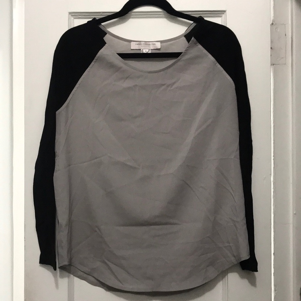 French Connection Gray and Black Long Sleeve Top